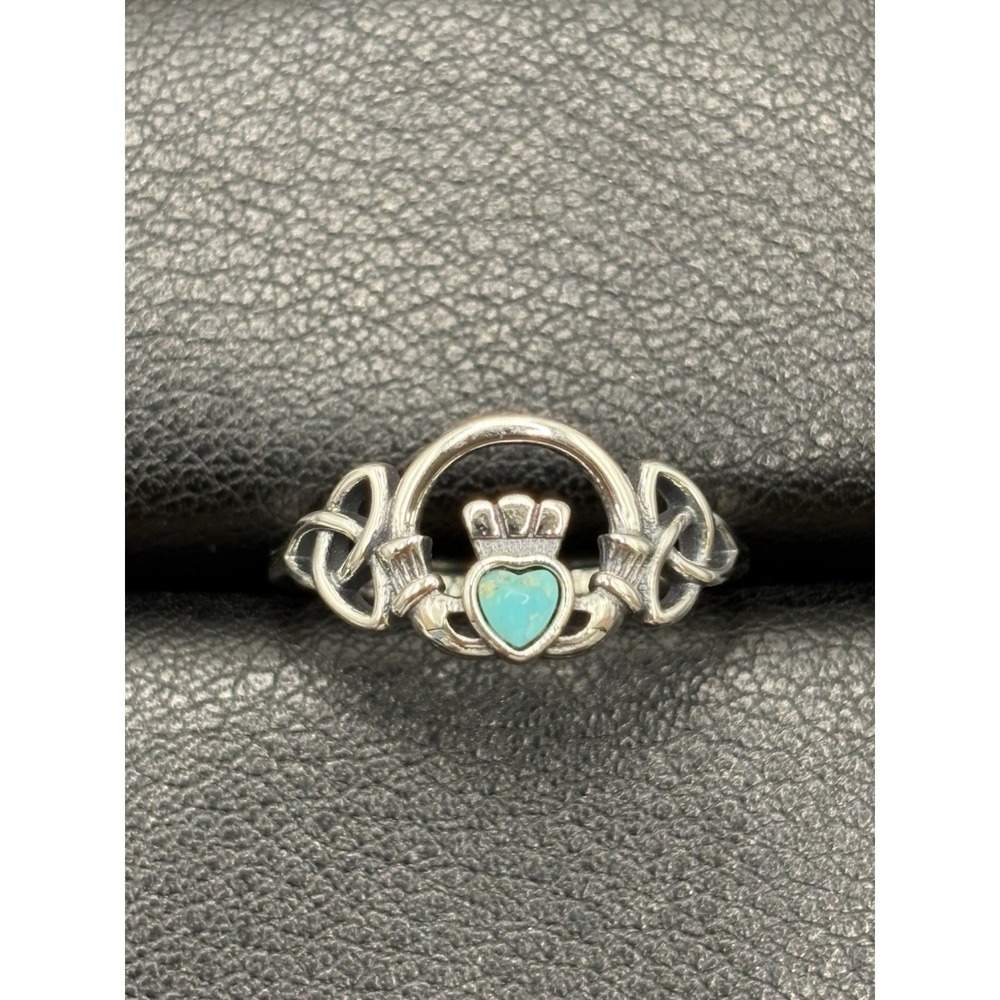 New Condition Sterling Silver Turquoise Claddagh Ring Size 7 E11